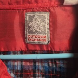 Vintage Outdoor Exchange Plaid Flannel Button Up Mens XL Blue Red Acrylic